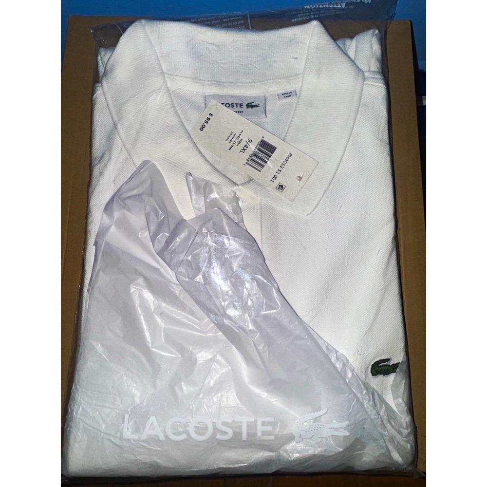 Lacoste Men's XL White Slim Fit Short Sleeve Knit Polo Shirt Logo PH4012-51
